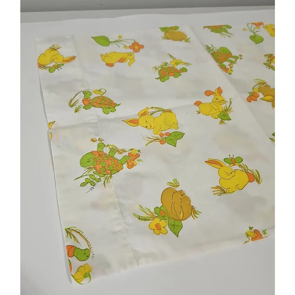 Set of Two Baby Toddler Vintage Pillowcases Turtle Bunny 17.5 x 12.25